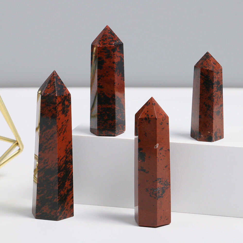 4~8cm Natural Mahogany Red Obsidian Obelisk Tower Crystal Quartz Point Wand