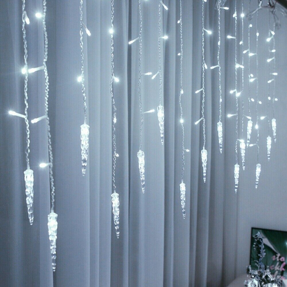 LED Icicle Falling Rain Curtain Fairy String Lights Outdoor Christmas Xmas Party