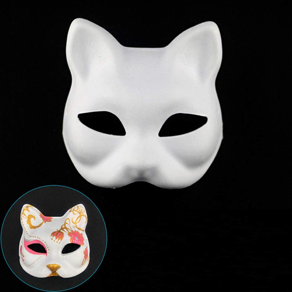 3 Pcs White Masks DIY Cat Half Animal Plain Masquerade Masks Unpainted (White)