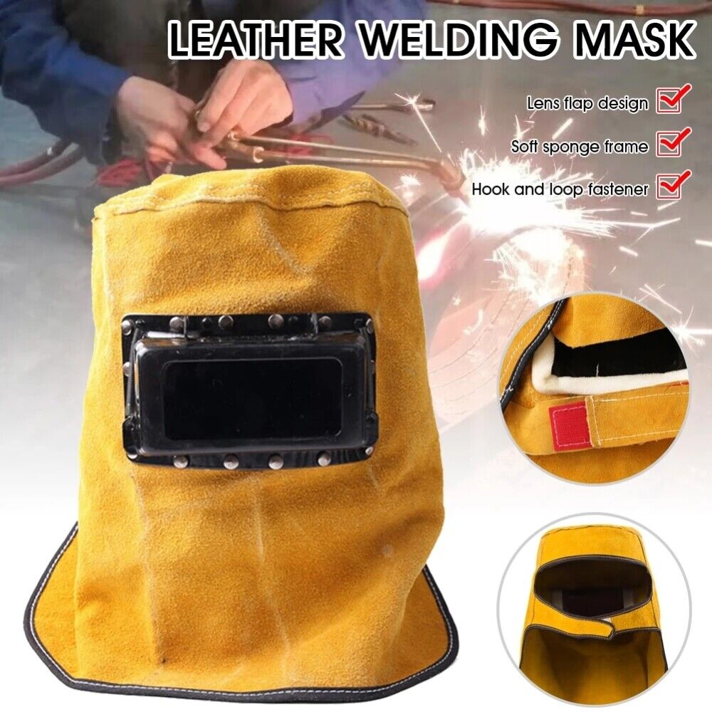 Welder Helmet Welding Mask Solar Auto Darkening Filter Lens Cow Leather Hood Cap