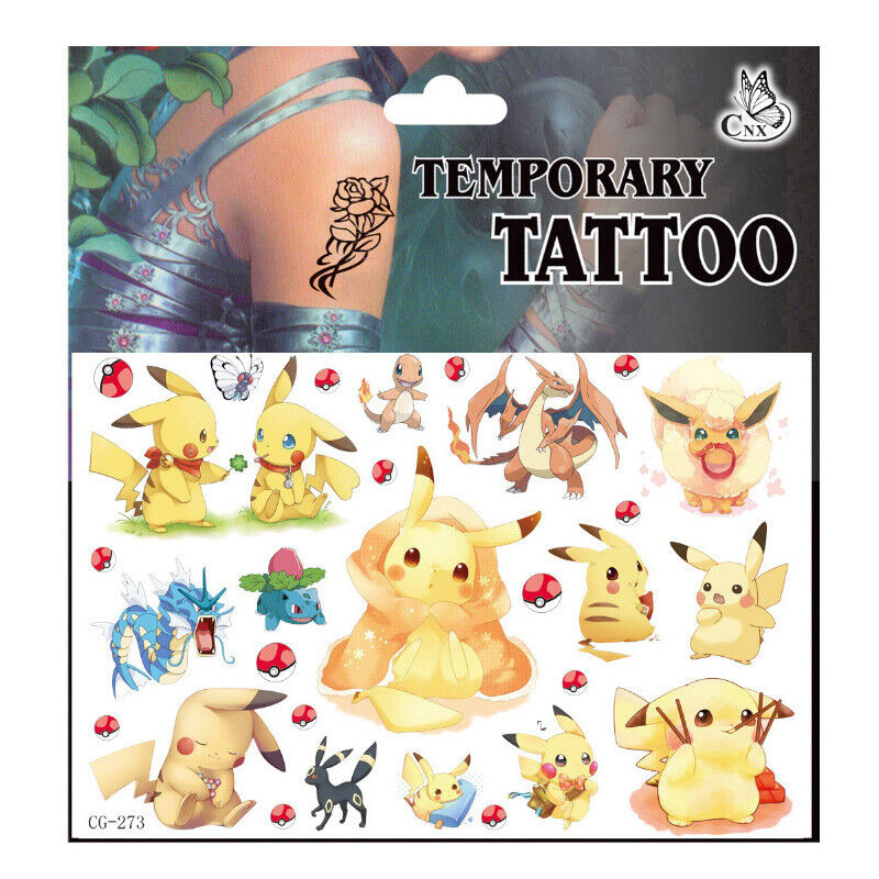 Pikachu Pokemon Tattoo Sticker Kids Temporary Supplies Lolly Loot Bag Body Art