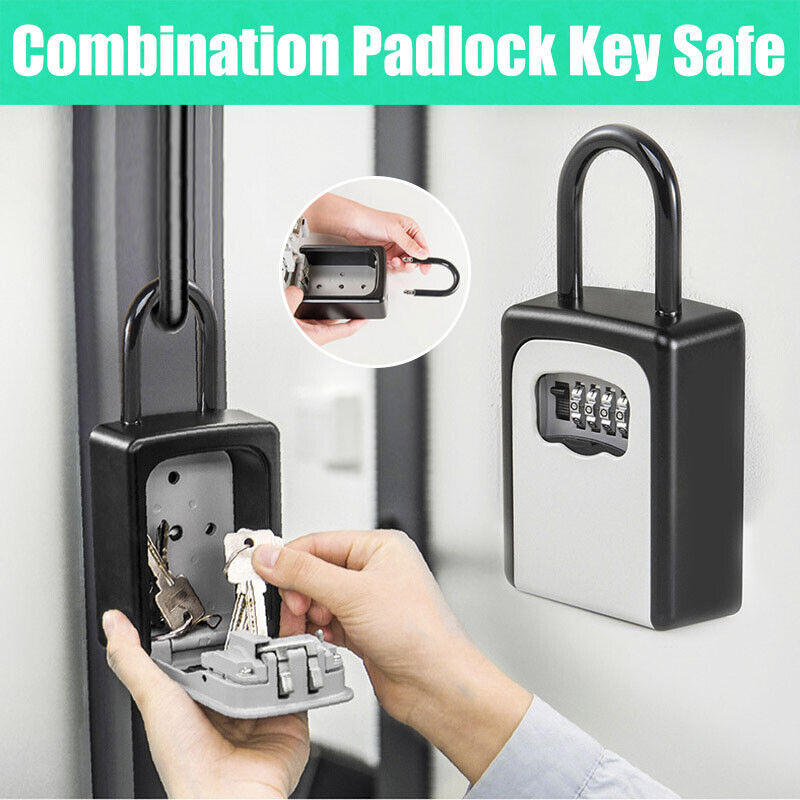 4-Digit Combination Lock Key Safe Storage Box Padlock Home Outdoor Security