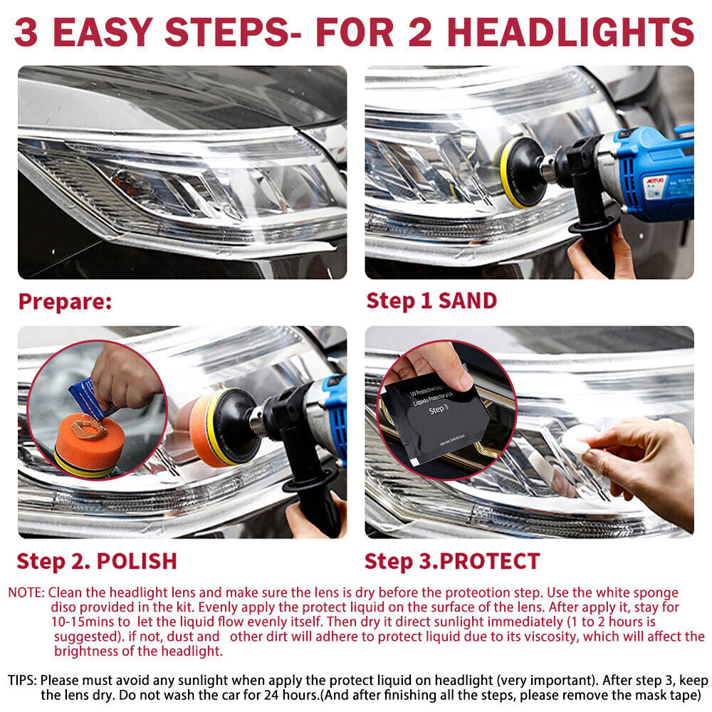 1 set Pro Car Vehicle Headlight Restoration Kit Polishing Sanding Cleaner Repair Tool