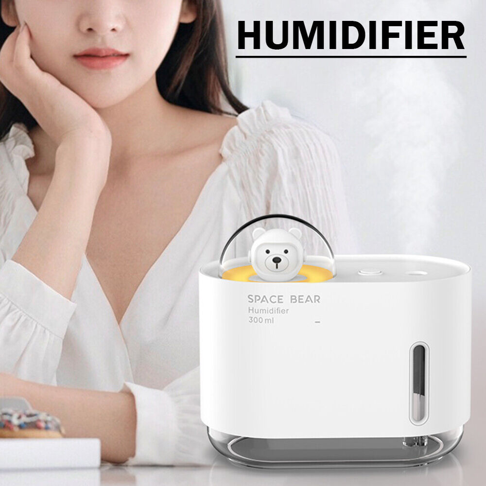 300ML Air Humidifier with Light Cool Mist for Bedroom Home (White)