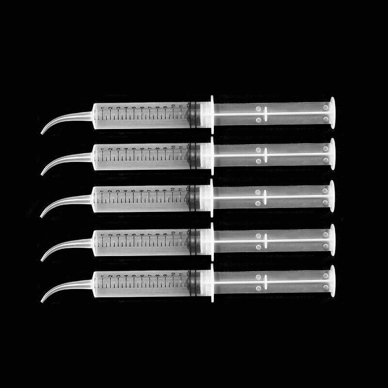 10PCS Dental Syringe Disposable Oral Irrigation Curved Tip Elbow Lab with Scale