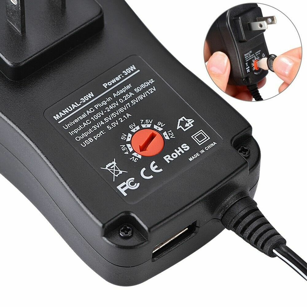 LED Power Supply Adapter 3V/4.5V/5V/6V/7.5V/9V/12V Universal AC/DC Plug-in 30W