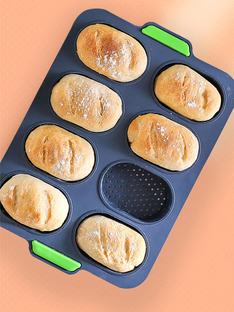 Silicone 8 Holes Loaf Toast Bread Baking Pan Non Stick Cake Bakeware Mould Tray