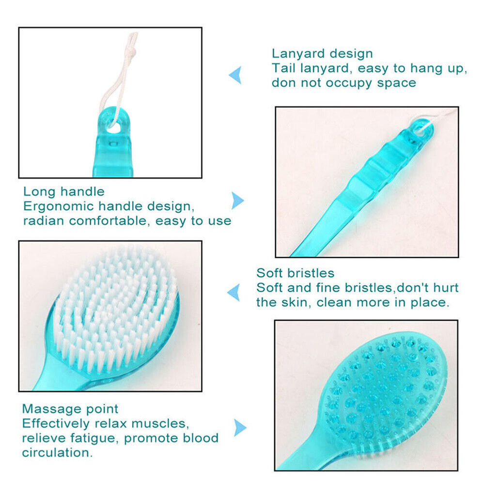 Long Handled Plastic Body Bath Shower Back Brush Scrubber Cleaning Massager