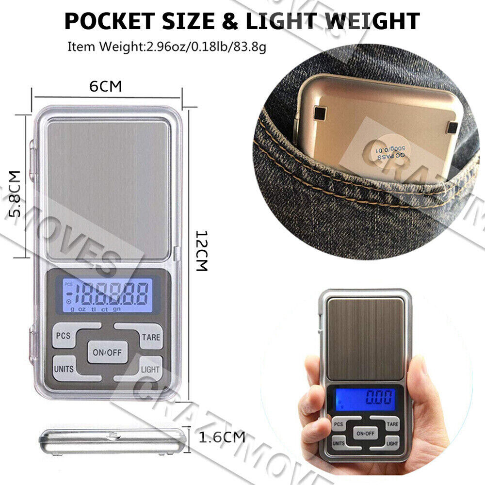 Pocket Digital Mini Scales 0.01-500g/0.1-3KG Precision Weight Balance Silver