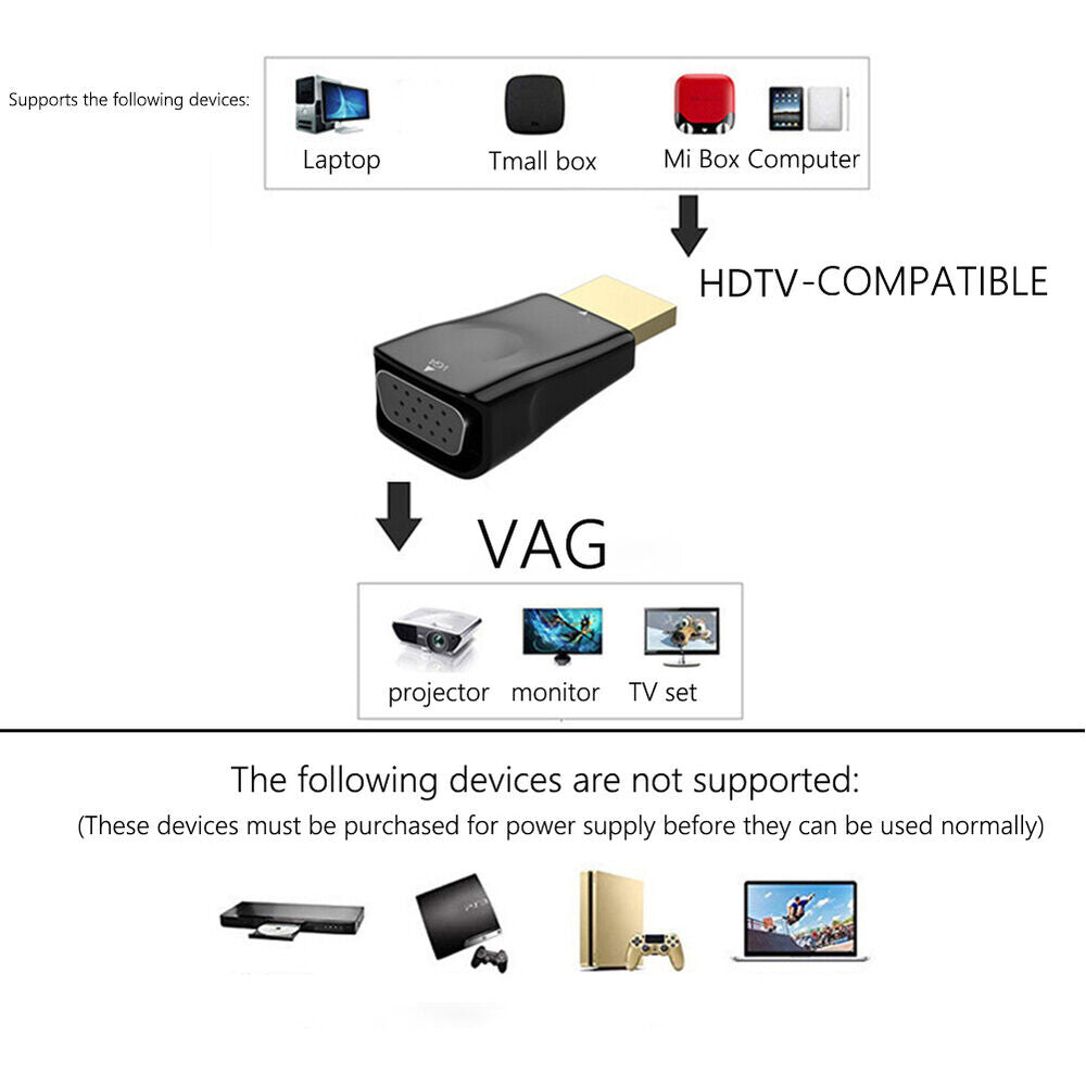 Tablet Laptop PC HDMI-Compatible to VGA Adapter HD 1080P VGA Output Connector