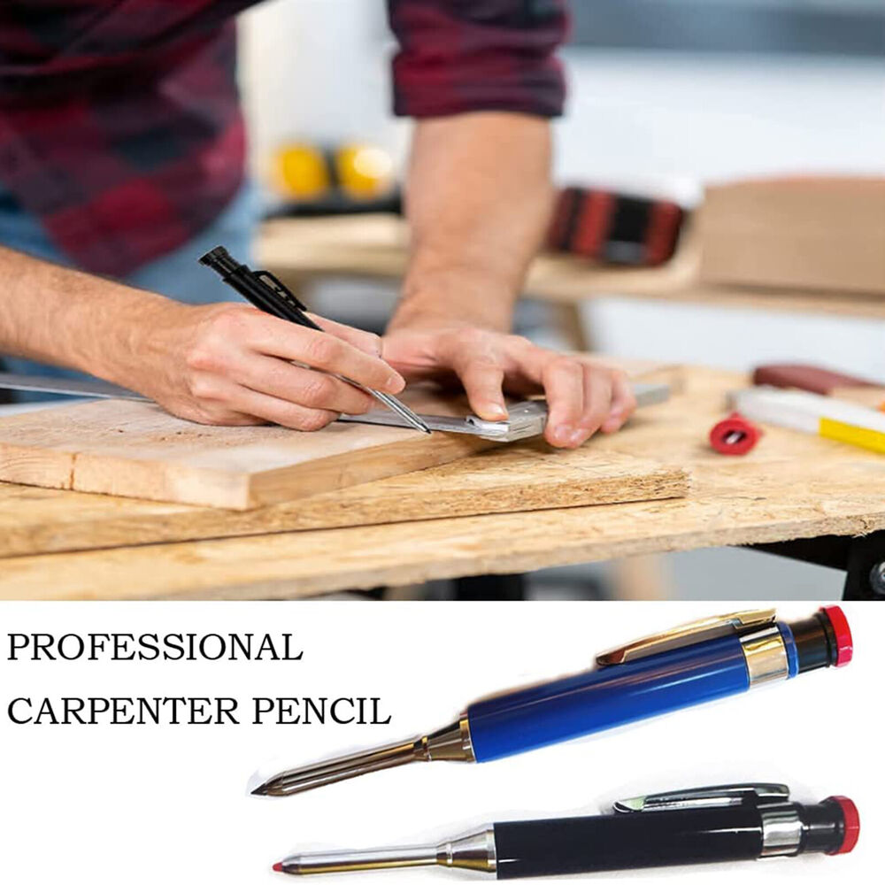 Solid Carpenter Metal Pencil Set with Refill Leads Woodworking Deep Hole Pencil