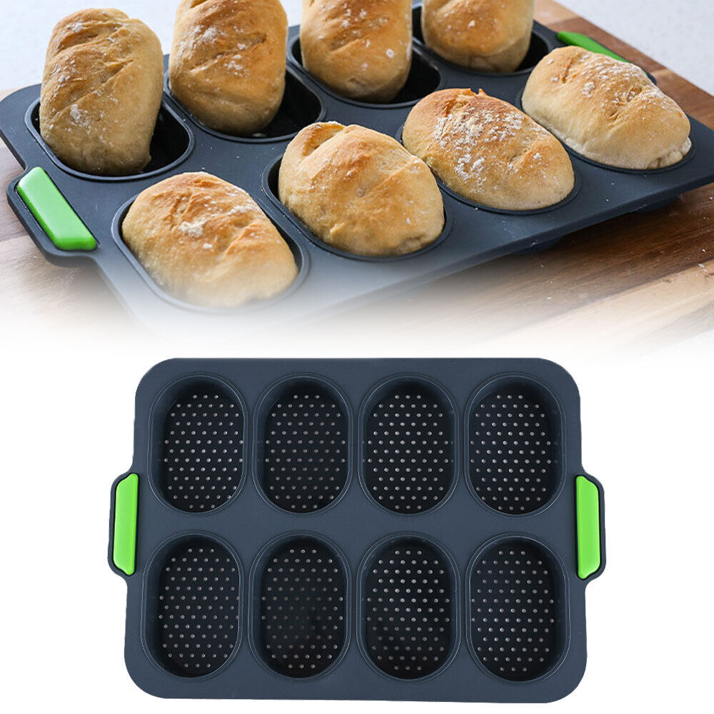 Silicone 8 Holes Loaf Toast Bread Baking Pan Non Stick Cake Bakeware Mould Tray