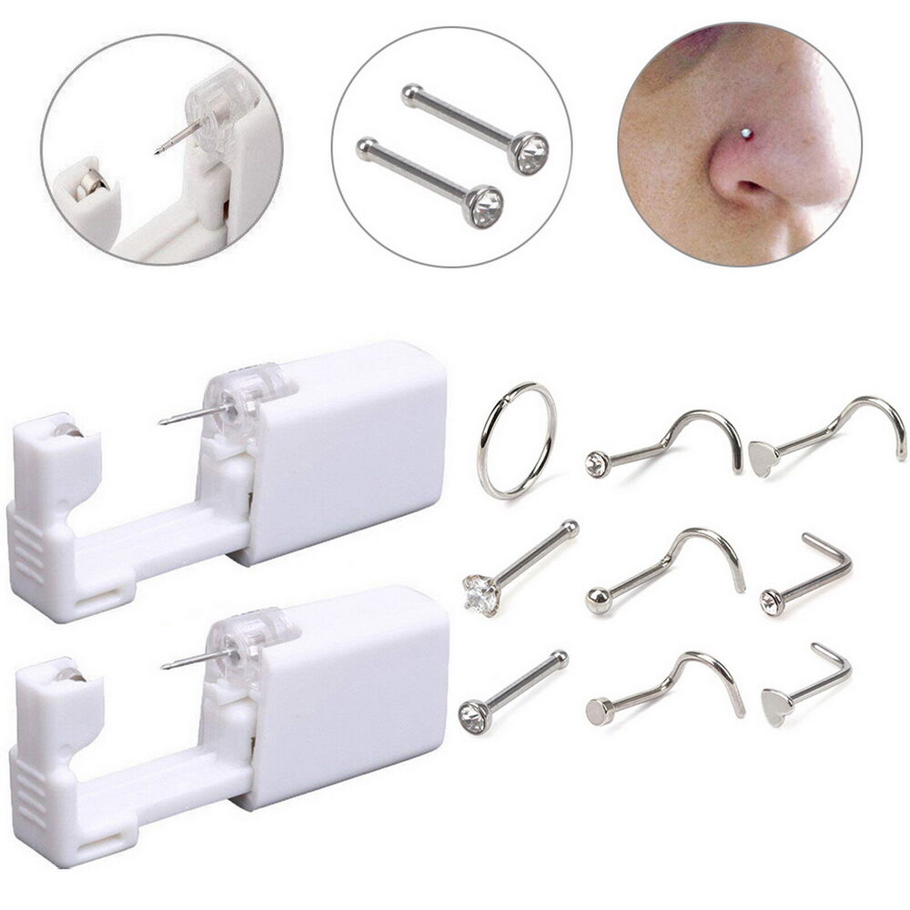 Self Nose Piercing Gun Set Disposable Nose Stud Gun Kit Sterile NoPain Tool