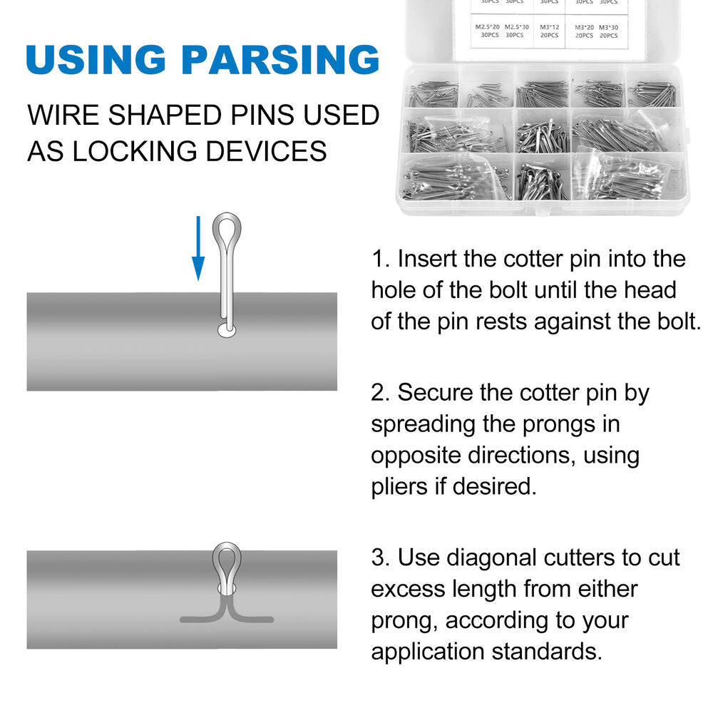 420Pcs Cotter Pin Assortment Kit Split Pin Fastener Clips Set Straight