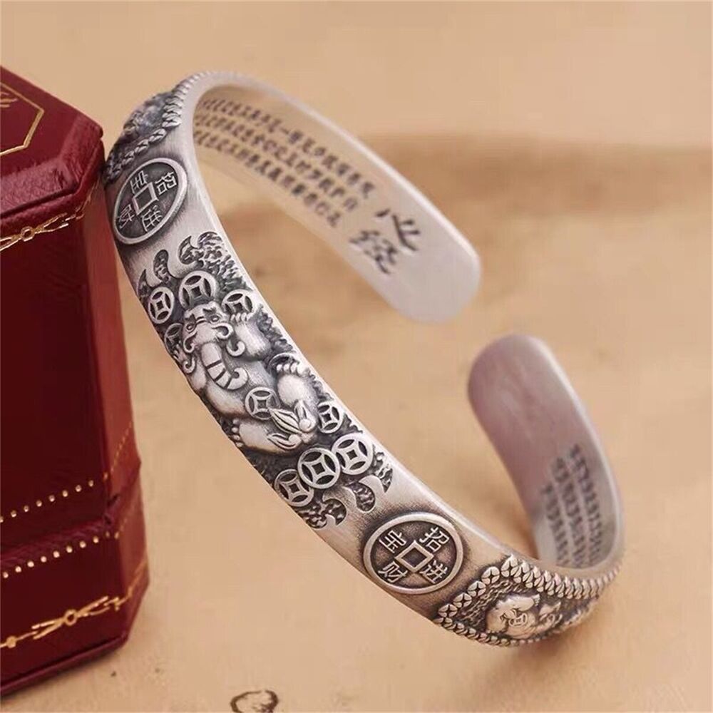 Mens Women Vintage Open Bangle Thai Silver Handmade Cuff Bracelet Jewelry Gift