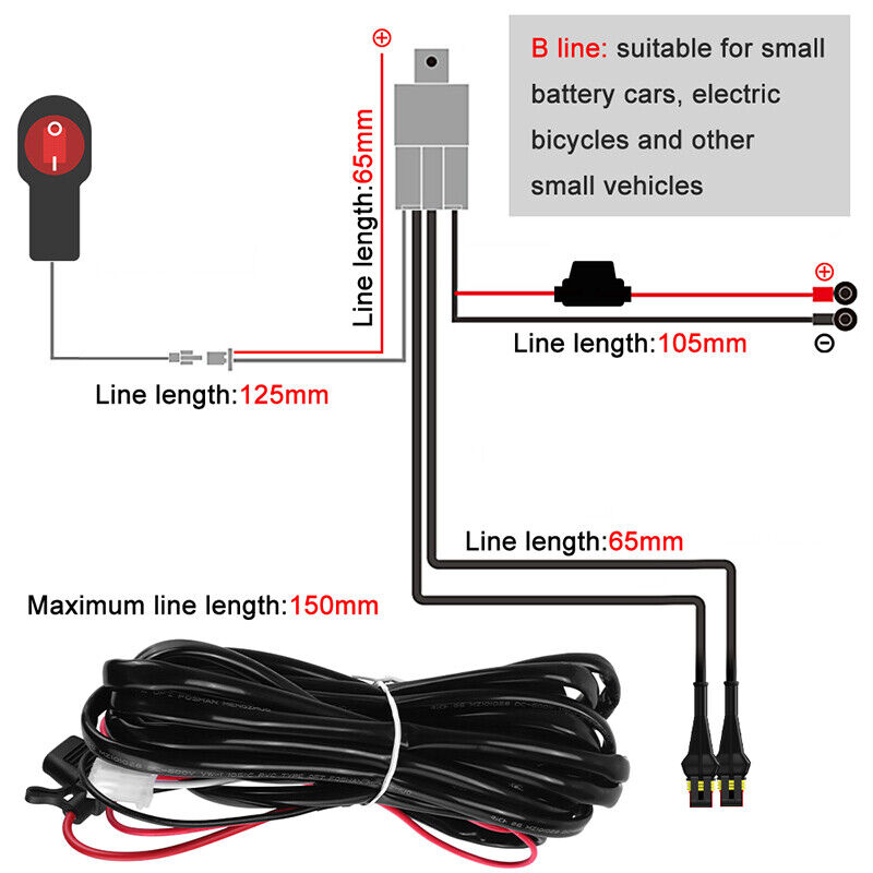 Motorcycle Relay Wiring Harness Kit Switch 2-Lead LED Auxiliary Spot Fog Light