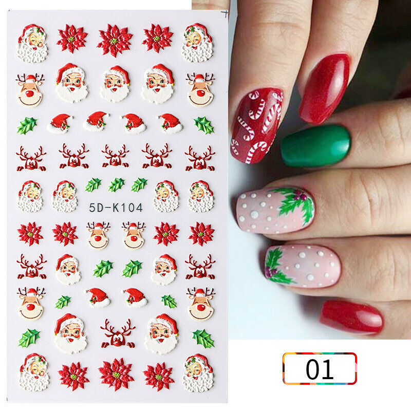 New 5D Nail Christmas Stickers Santa Claus Self-Adhesive Nail Art Decorations