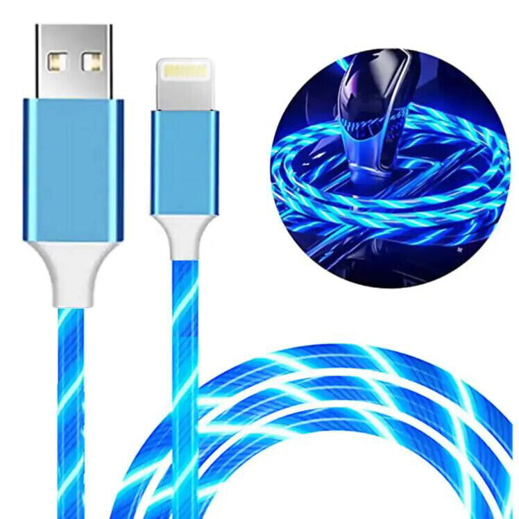 LED flowing Light Up Cable USB Sync For iPhone Charger Data Charging Cord