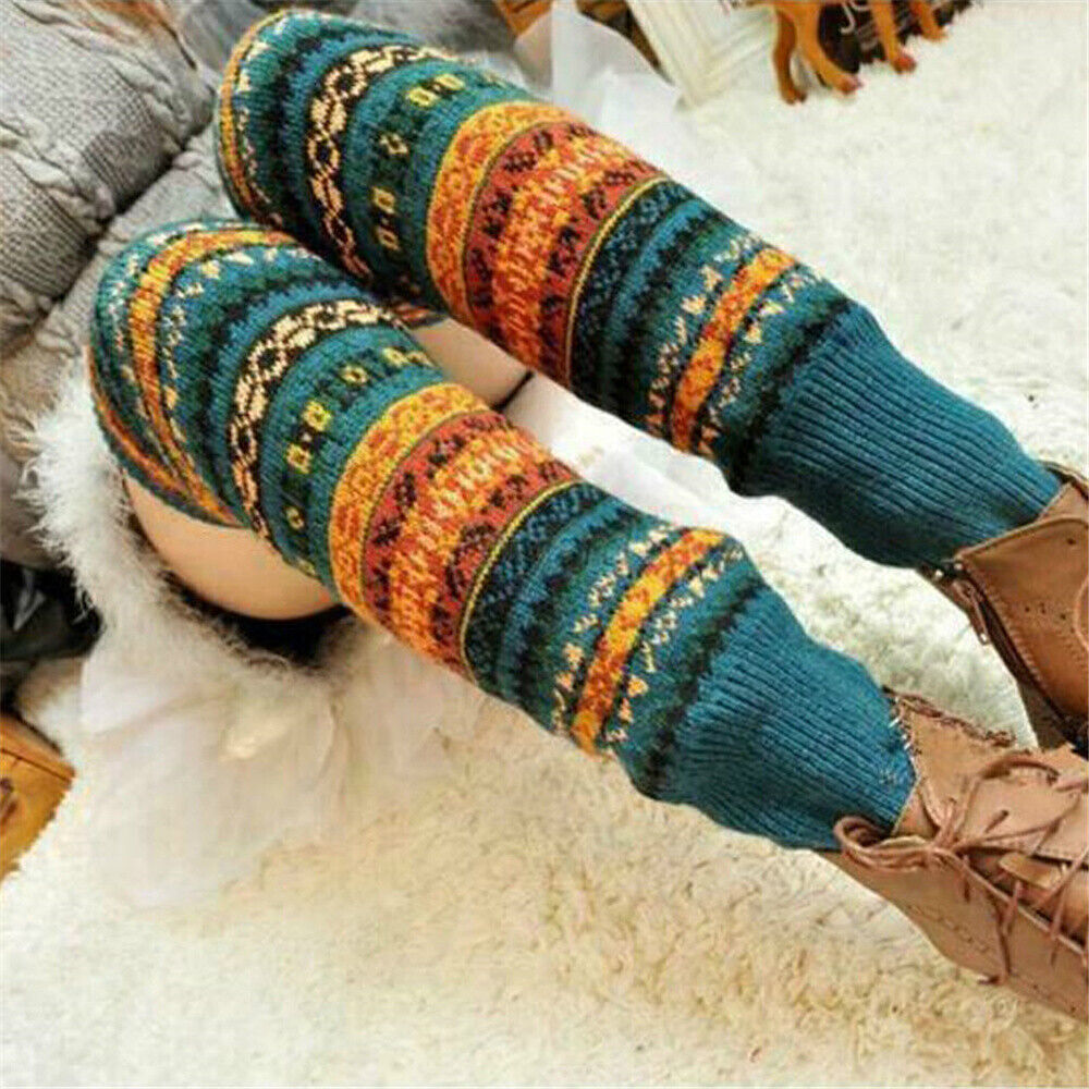 Women Winter Knee High Leg Warmers Long Knitted Socks Leggings Warm Crochet Sock