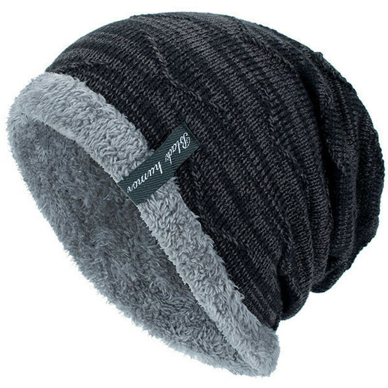 Winter Knitted Hat Men Women Warm Thick Beanie Fleece Ski Cap Outdoor Thermal