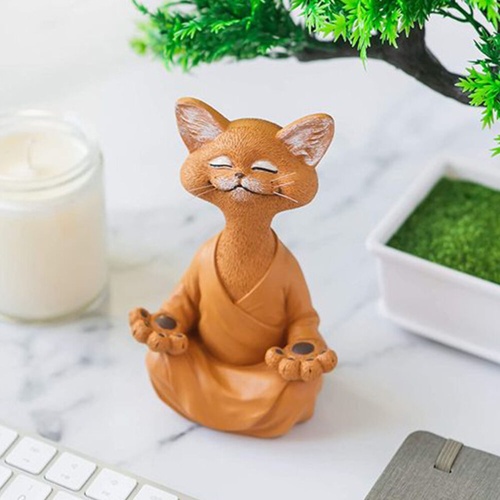 Whimsical Buddha Cat Figurine Meditation Yoga Collectible Home Decor Lover Gift