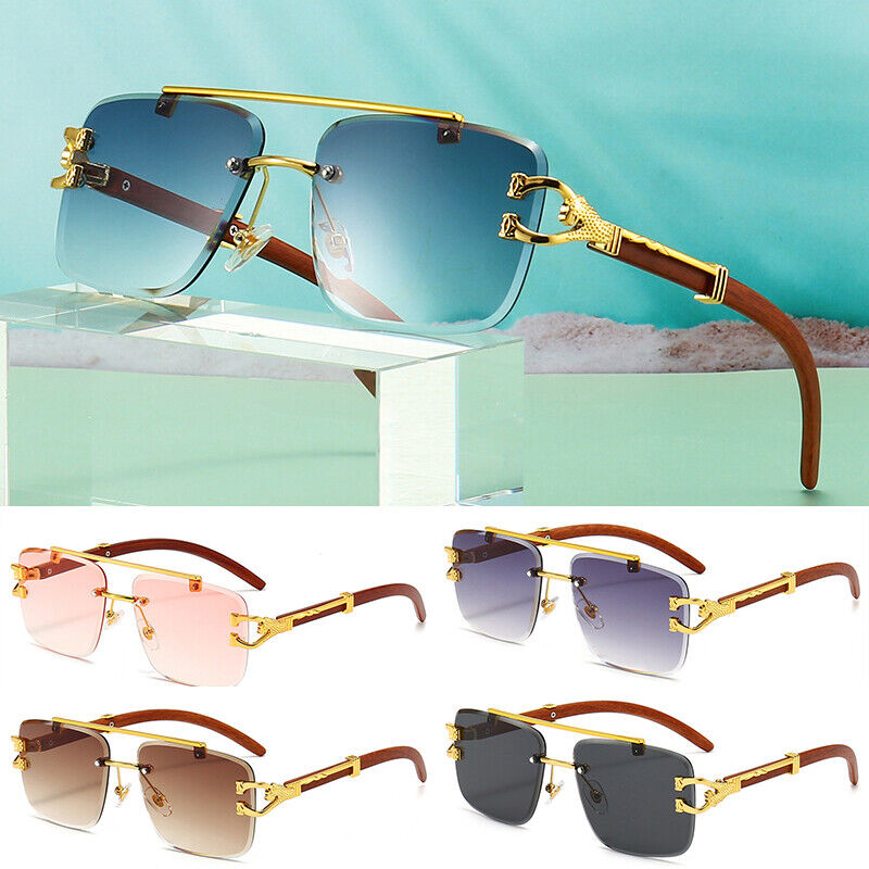 Men Rimless Gold Frame Elegant Hip Hop Square Clear Lens Retro Fashion Glasses