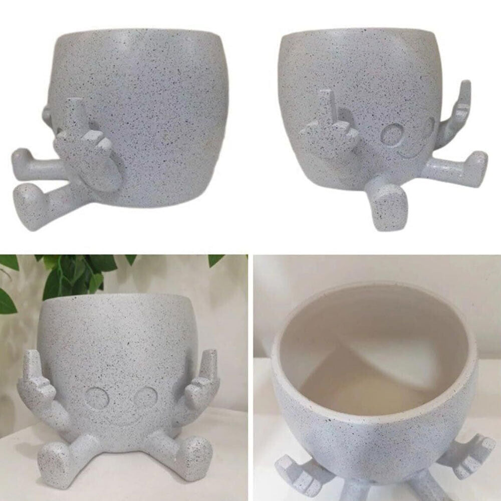 Smiling Plant Pot with Middle Fingers Up, Unique Funny Cute Succulents Plant Pot