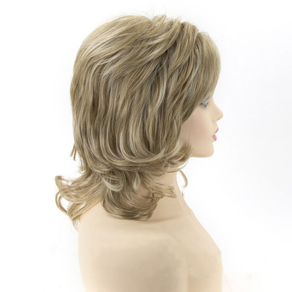 Women's Short Mixed Blonde Curly Wig With Bangs Natural Wave Wig Daily Use