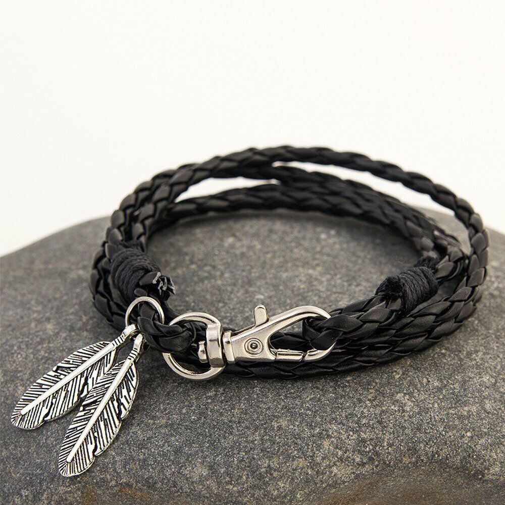 Mens Womens Surfer Patrol Leather Bracelet Feather Clasp Cord Wristband Gift Y1