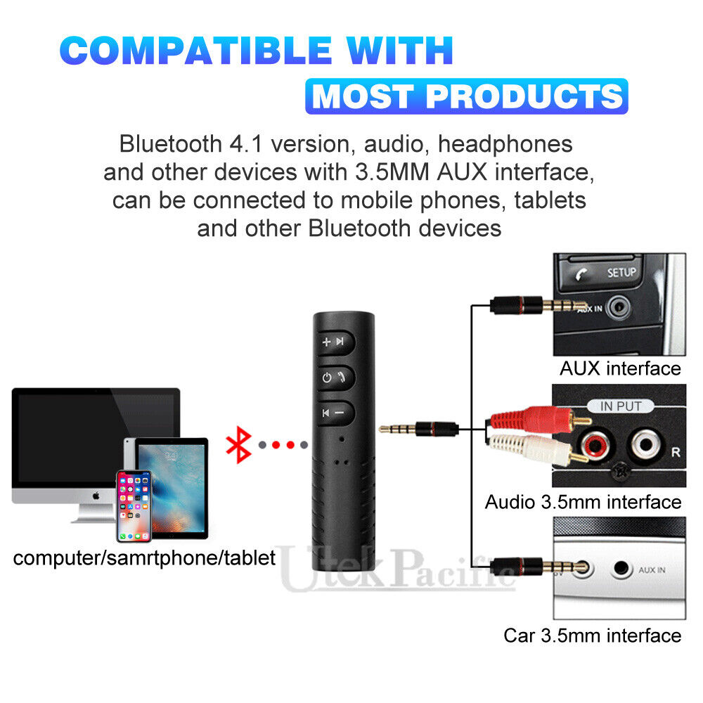 Wireless Bluetooth 3.5mm AUX Audio Music Receiver Stereo Home Car Transmitter