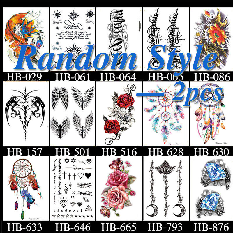 2Pcs Temporary Tattoo Sticker Waterproof Large Fake Tattoos Removable Body Art B