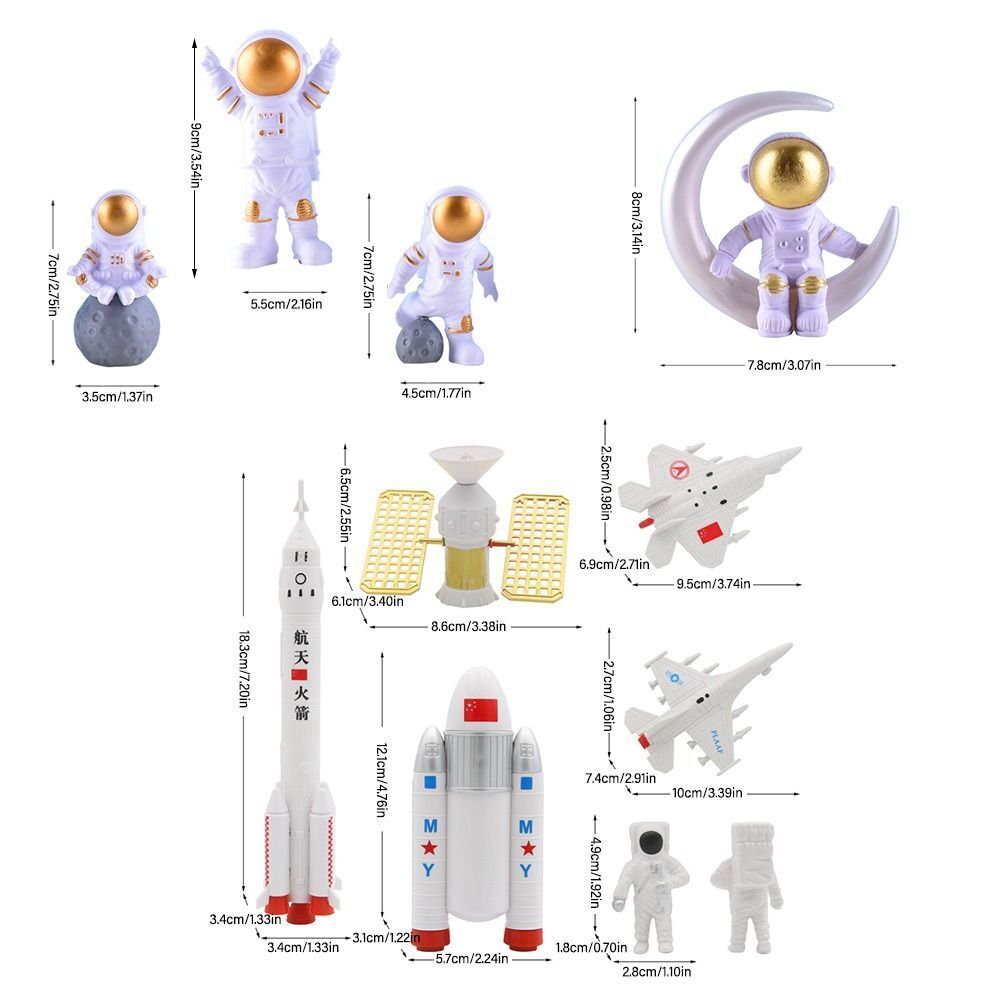 3pcs Party Decoration Space Shuttle Cake Toppers Astronaut Figurine Miniature Rocket