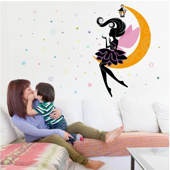 Wall Stickers Removable Moon Girl Fairy Butterfly Kids Mural Room Decal Romantic