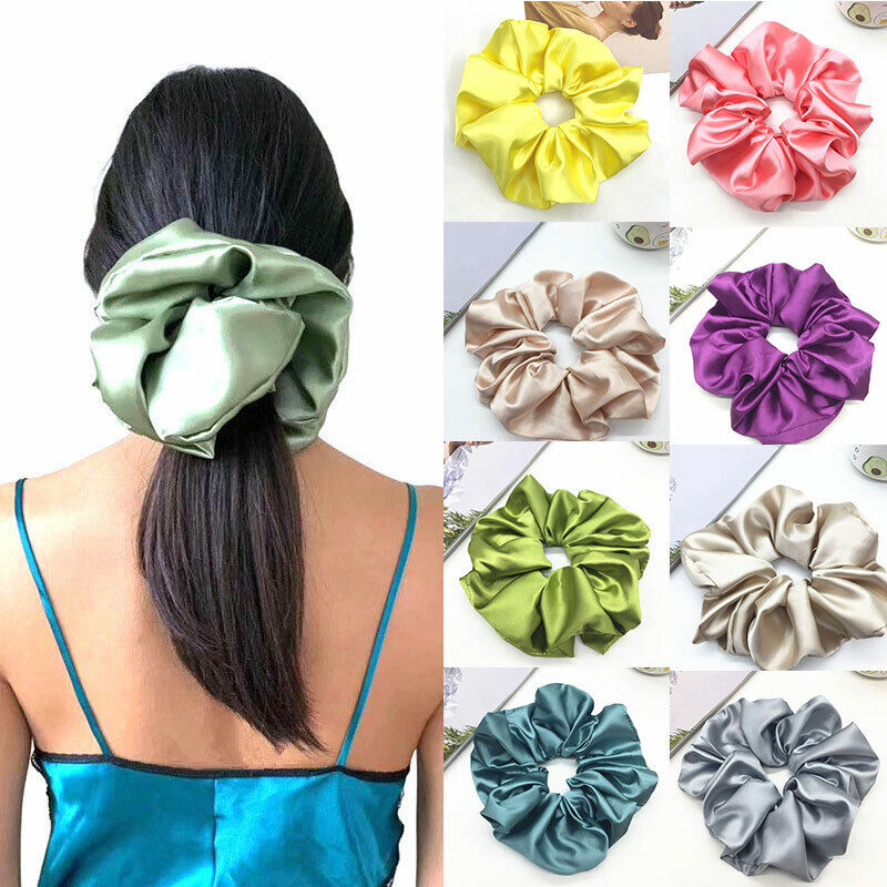 Oversized Elastic Silk Hair Band Ring Rope Tie Womens Simple Satin Scrunchies