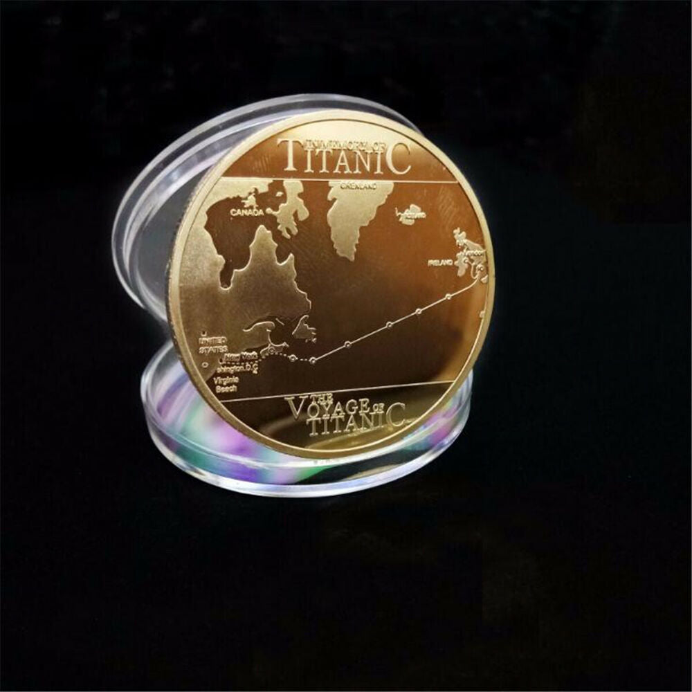 The Voyage of Titanic Commemorative Coin Gold Clad Medal Ship Map Souvenir Gifts