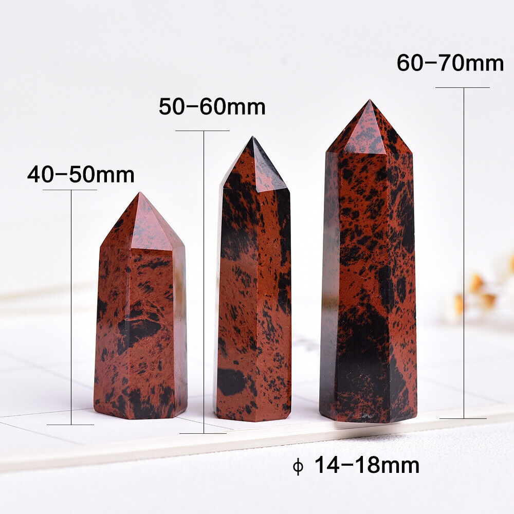 4~8cm Natural Mahogany Red Obsidian Obelisk Tower Crystal Quartz Point Wand