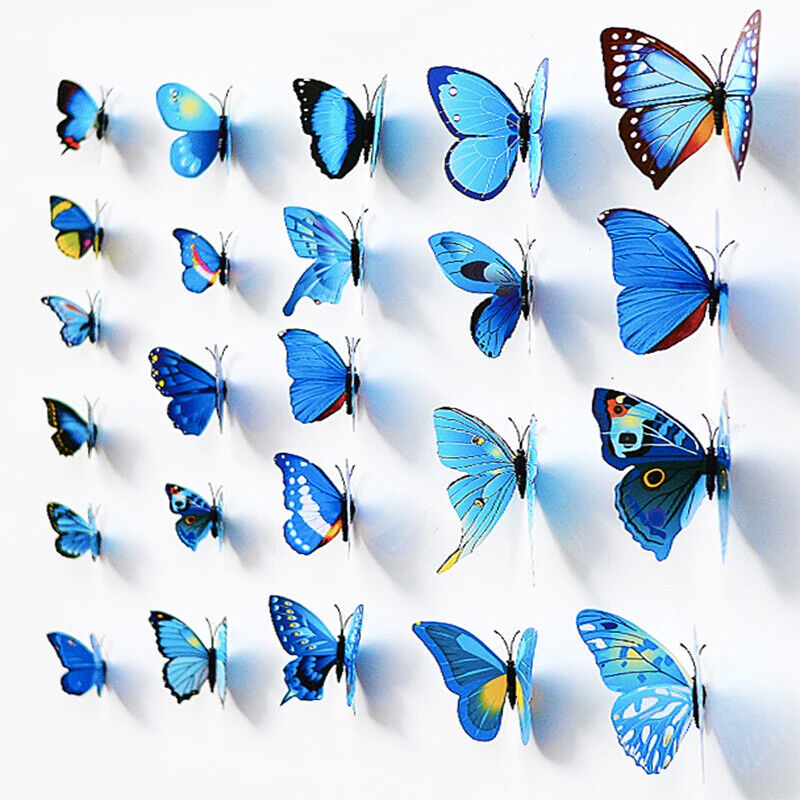 3D Butterfly Wall Sticker Home Decor, wedding decor Removable 12Pcs Blue