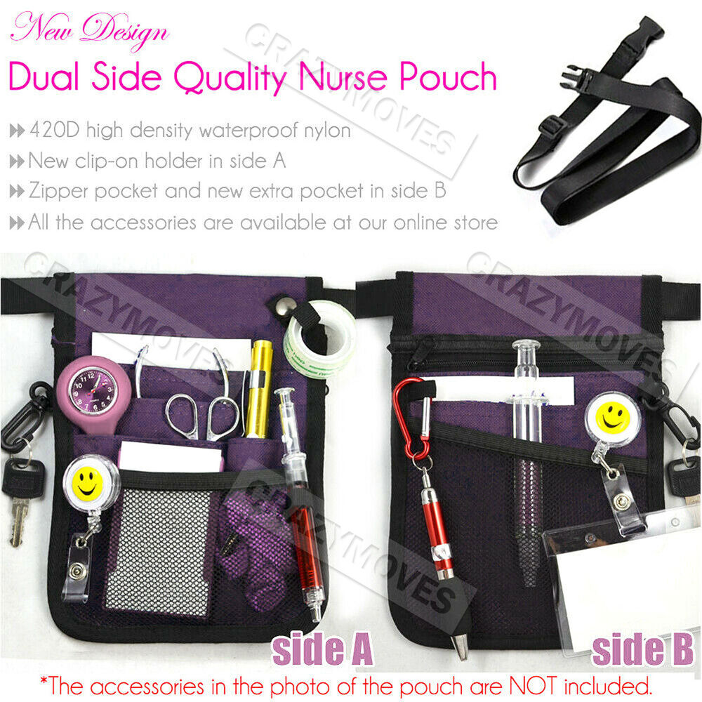 Nurse Pouch Extra Pocket Quick Pick Vet Agecare Waterproof Bag w/ Belt Strap