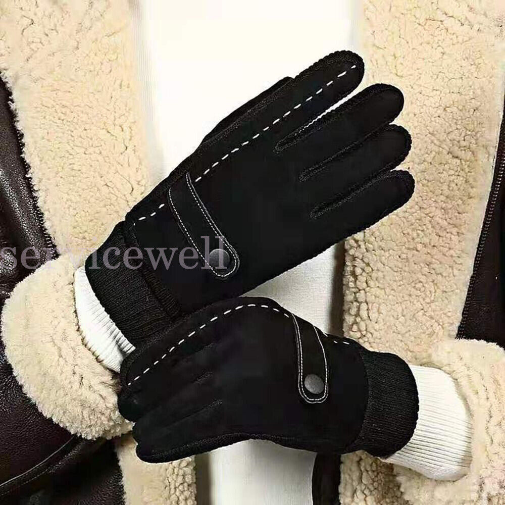 Men Winter Gloves Thermal Leather Touch Screen Warm Windproof Soft Outdoor