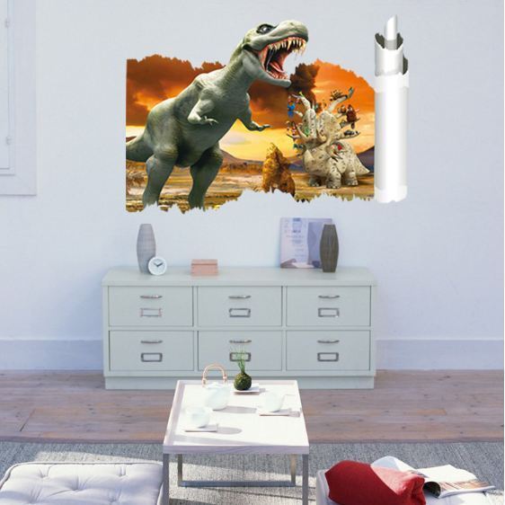 3D Wall Stickers Removable Jurassic Park Dinosaur Broken Wall Kids Room Decal