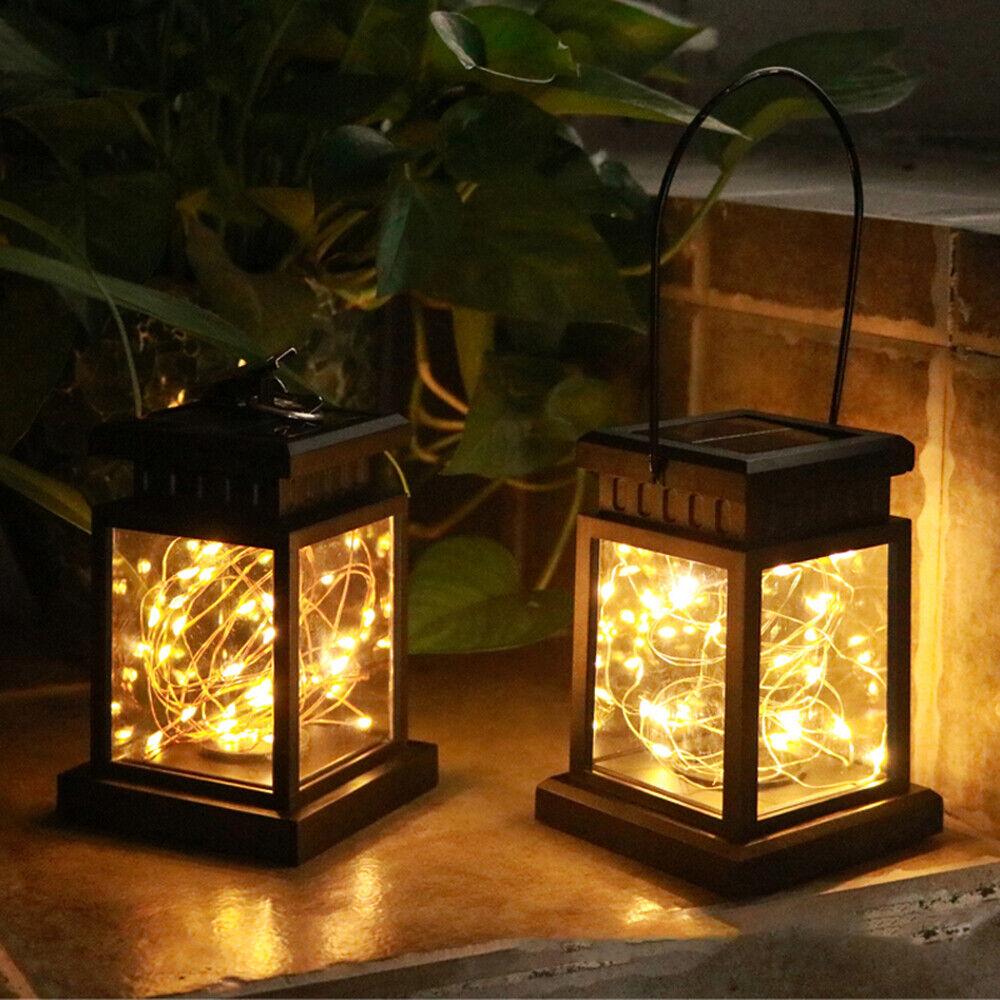 2PCS Waterproof LED Solar Power Hanging Lantern Light Outdoor Garden Table Lamp