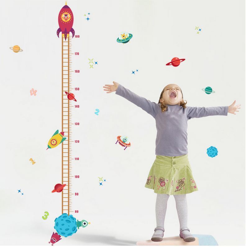 Wall Stickers Removable Rocket Planet Height Kids Nursery Decal Growth Chart