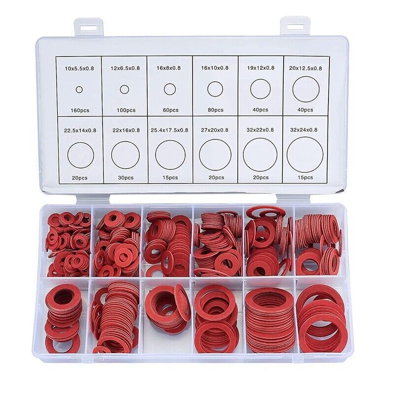 600Pcs Fibre Washer Assorted Kit 12 Size Red Steel Fiber Flat Washer Kit Flat