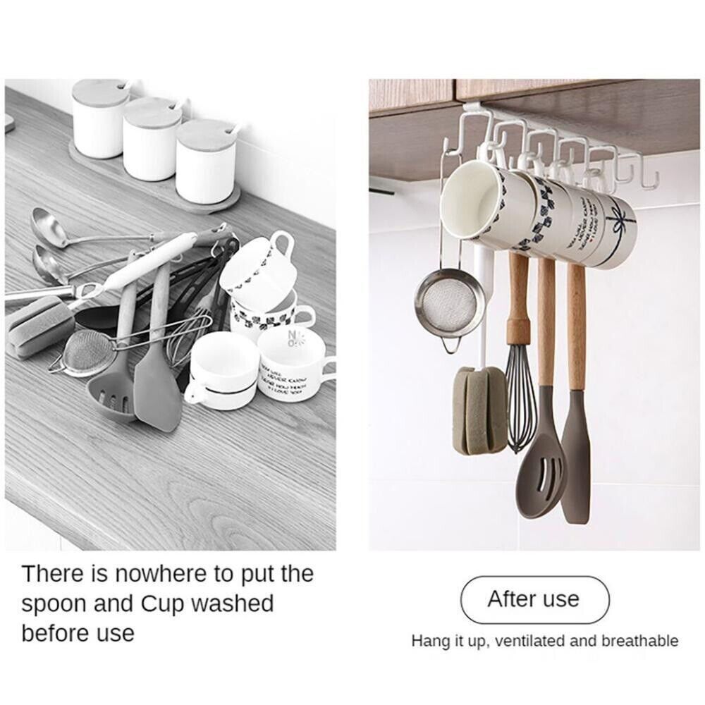 6/12 Hook Mug Cup Rack Holder Under Shelf Kitchen Cabinet Metal Hanger Wardrobe