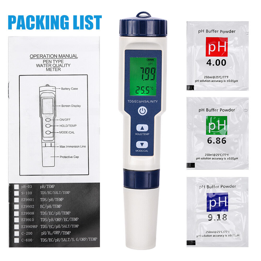 5 in 1 Digital Water Quality PH Tester Pen TDS EC Temperature Test Pool Water