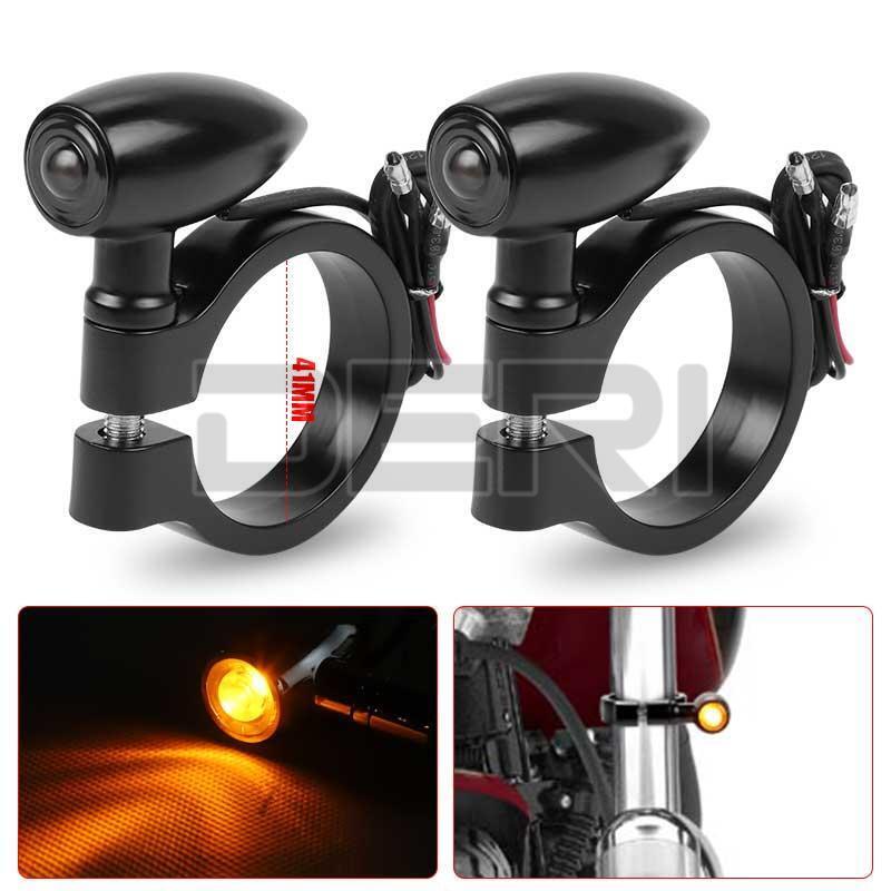 2x Front LED Turn Signal Fork Clip Lights Amber 41mm Motorcycle Fork Tubes Clamp