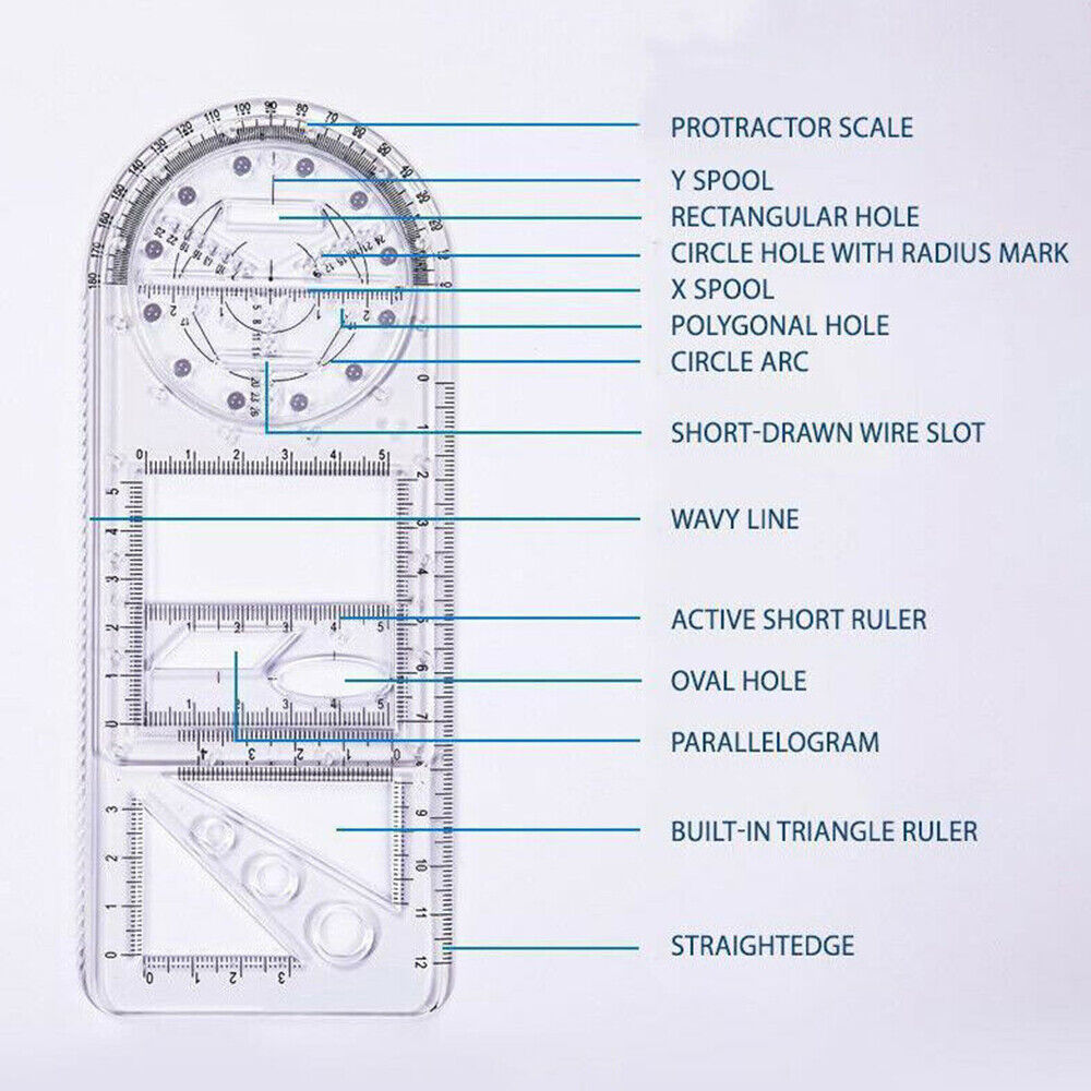 Multifunctional Geometric Ruler Drawing Template School Office Measuring Tool