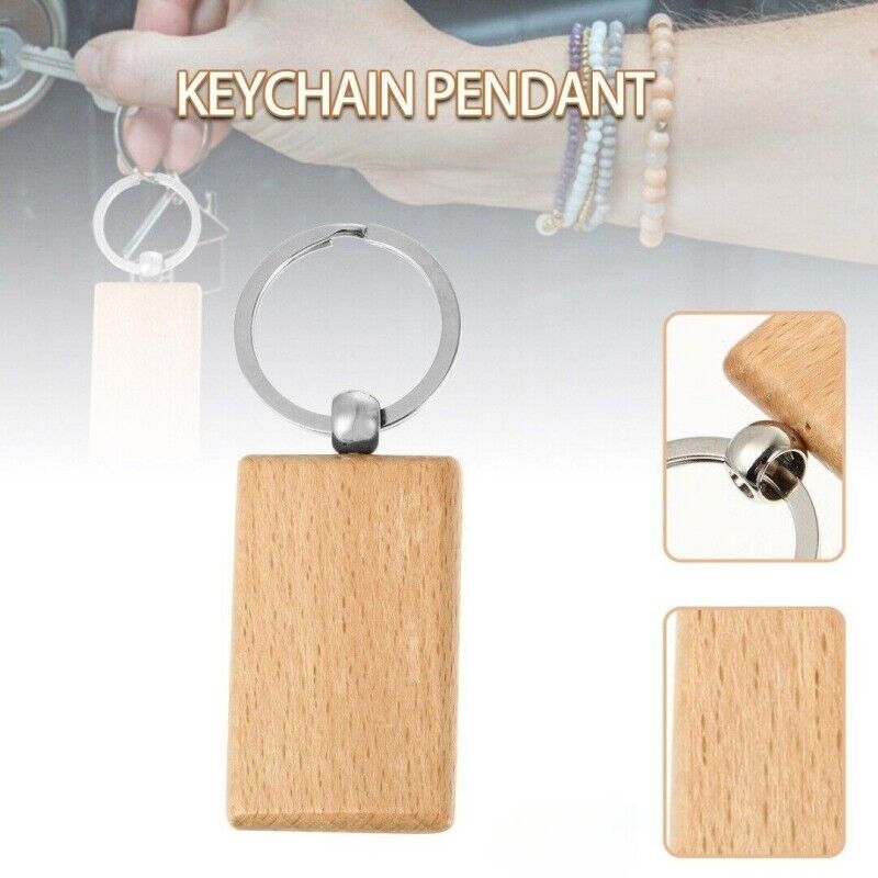 10pcs Blank Rectangle Wooden Key Chain DIY Wood Keyrings Key Tags Friends Gifts