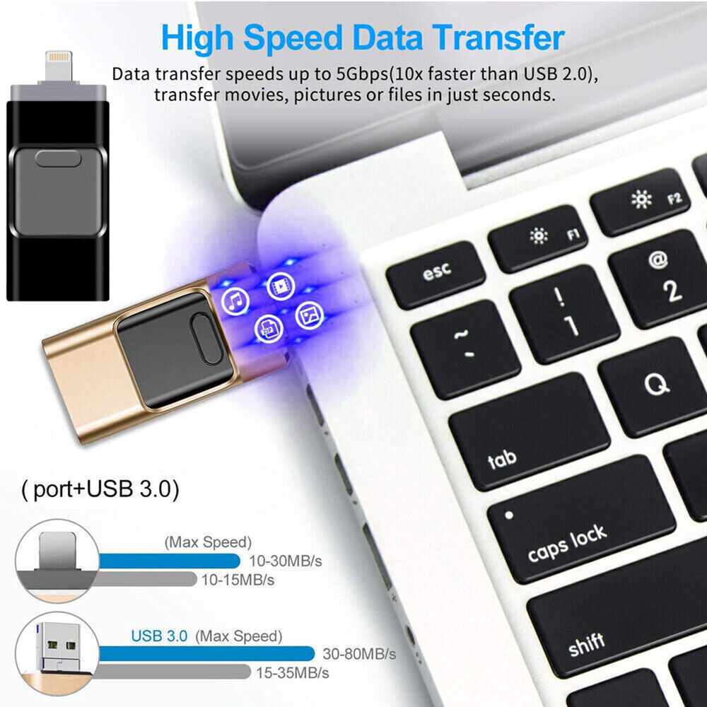 4 in 1 2TB USB 3.0 Flash Drive Memory Photo Stick for iPhone Android iPad Type C