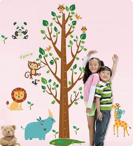 2pcs Wall Stickers Removable Rhinoceros Lion Height Kids Nursery Decal Growth Chart